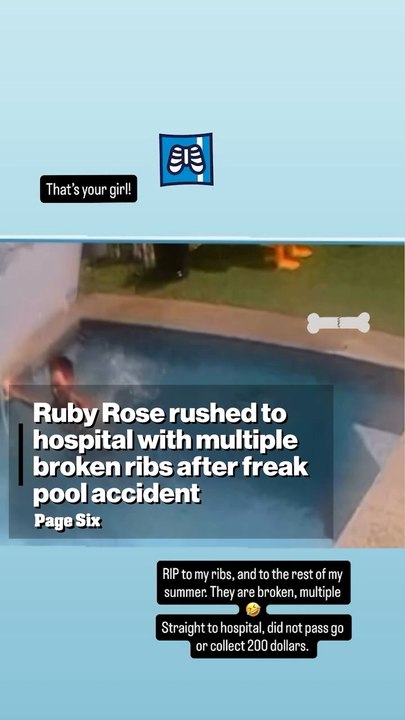 Ruby Rose rushed to hospital with multiple broken ribs after freak pool accident