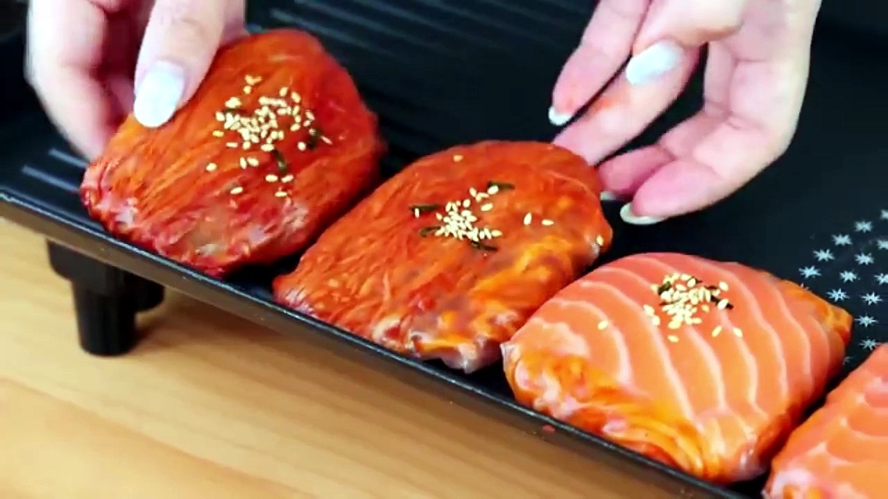 ASMR MUKBANG|Spicy Buldak Salmon Wrap, Fire Mushrooms, Fire Noodles, Sausages