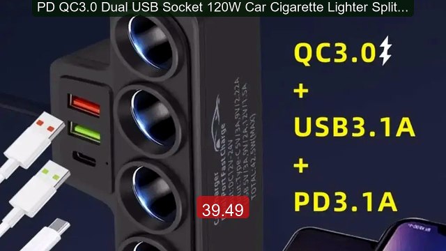 PD QC3.0 Dual USB Socket 120W Car Cigarette Lighter Splitter 1... Best Buy 2026 | Great Quality!