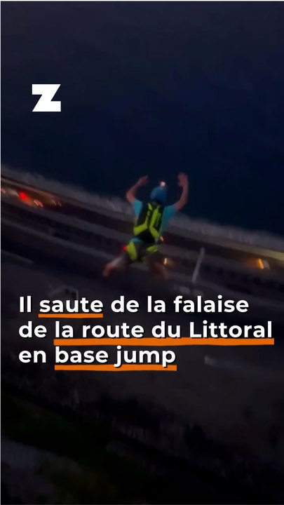 Il saute de la falaise de la route du Littoral en base jump