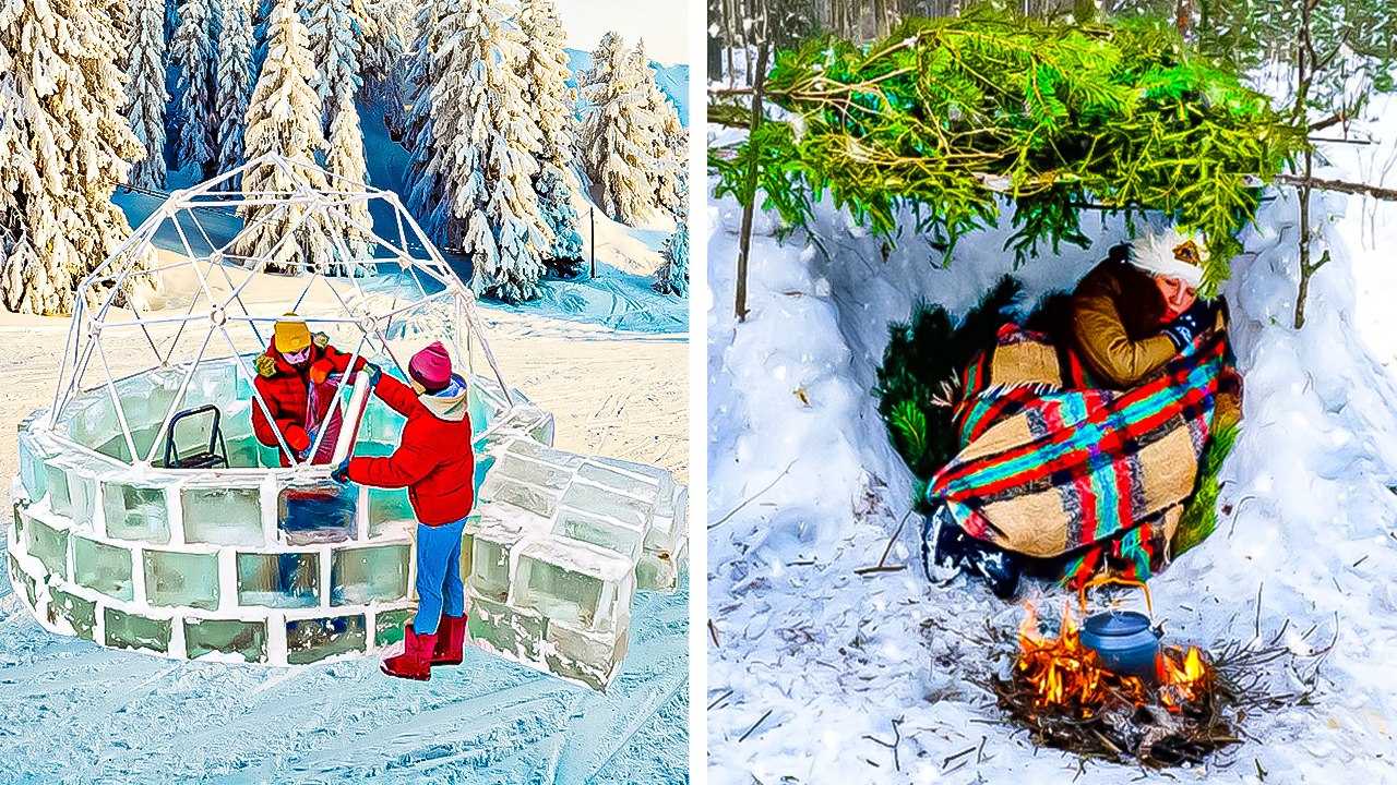 Mastering Bushcraft: Building an Ice Igloo and Forest Shelters
