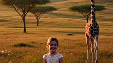 🦒 Giraffe Surprises a Little Girl with a Beautiful Flower 🌸 | Heartwarming Safari Story