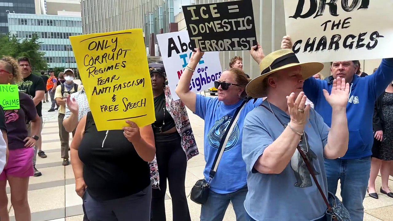 Supporters gather outside federal court after ICE protesters charged by the DOJ