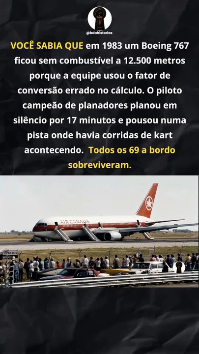 O avião que pousou sem combustível