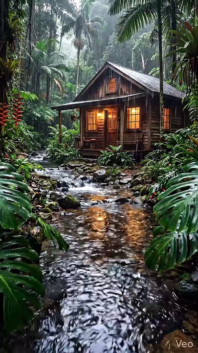 Cozy Cabin in the Tropical Rainforest | Gentle Rain & Relaxing Nature Sounds 🍃🏡