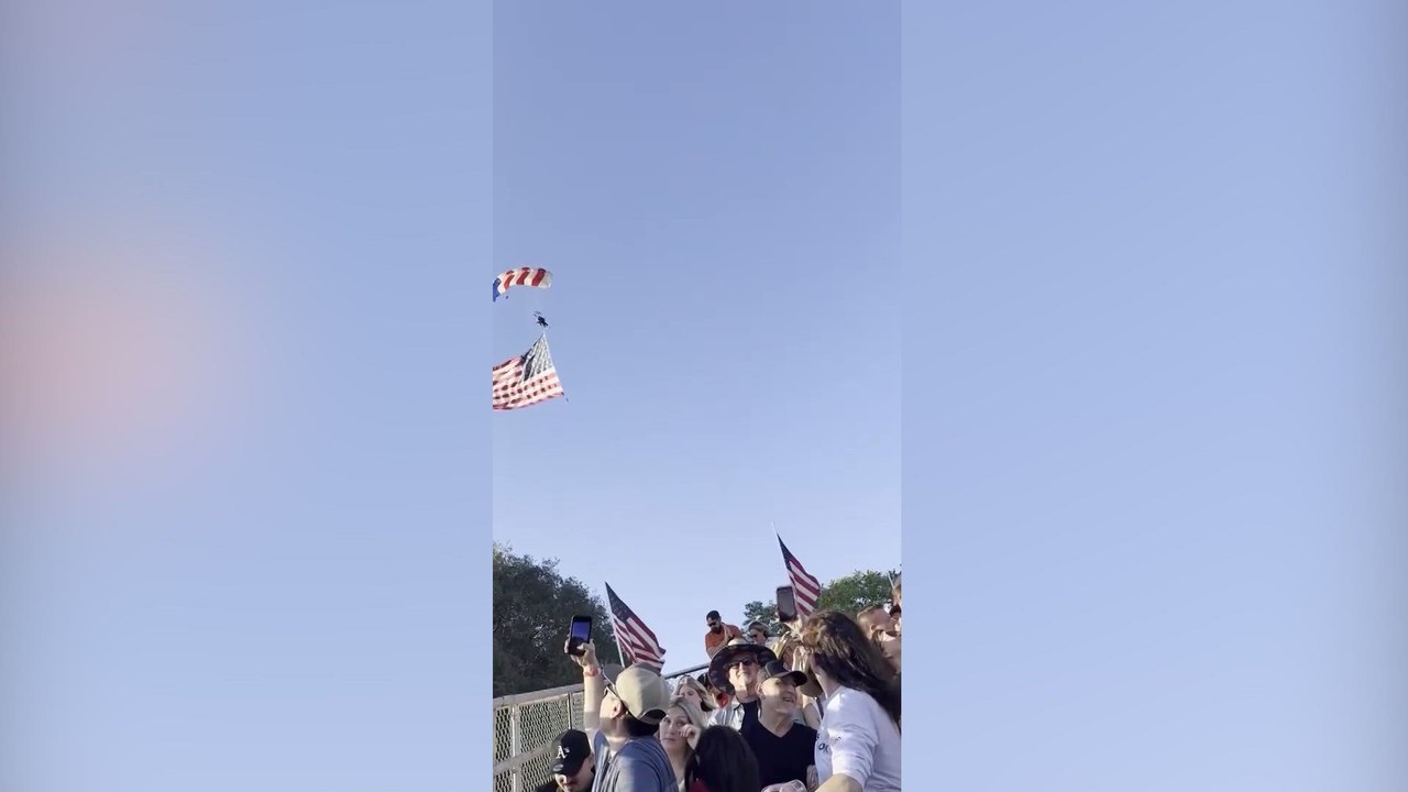 Video captures skydiver crashing into tent