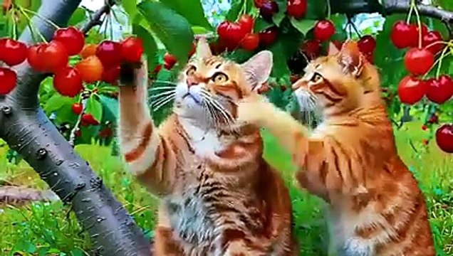 Mama cat harvests tomatos _ cooks for her kitten _cat _kitten _catlovers _cutecat _animals _pets(240P)