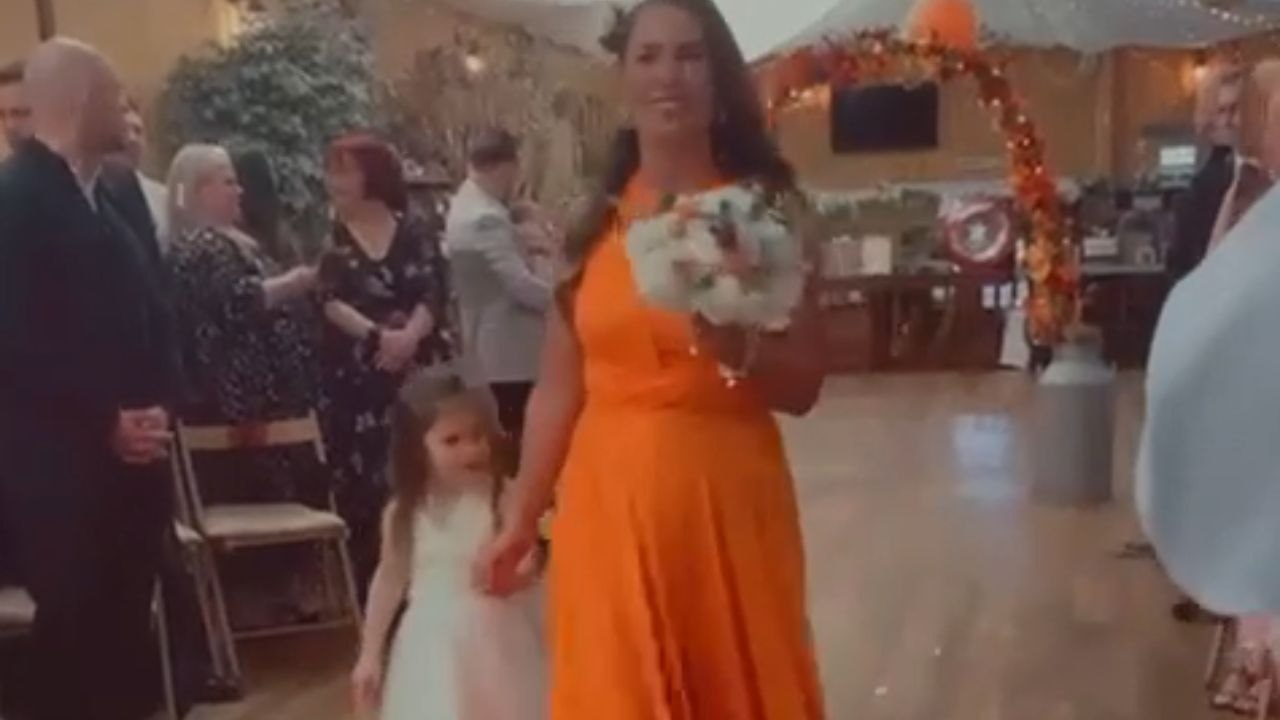 Girl wears T-Rex costume to her sister’s wedding and steals the show