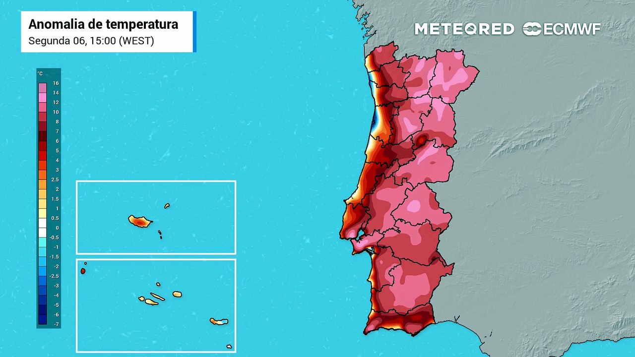 Anomalia da temperatura evidencia o enfraquecimento gradual da onda de calor em Portugal
