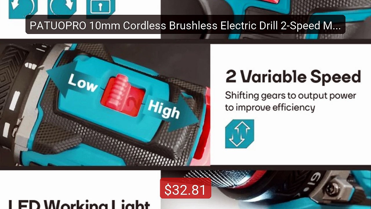 PATUOPRO 10mm Cordless Brushless Electric Drill 2-Speed Met... -- Top Pick 2026 | Unbeatable Price!