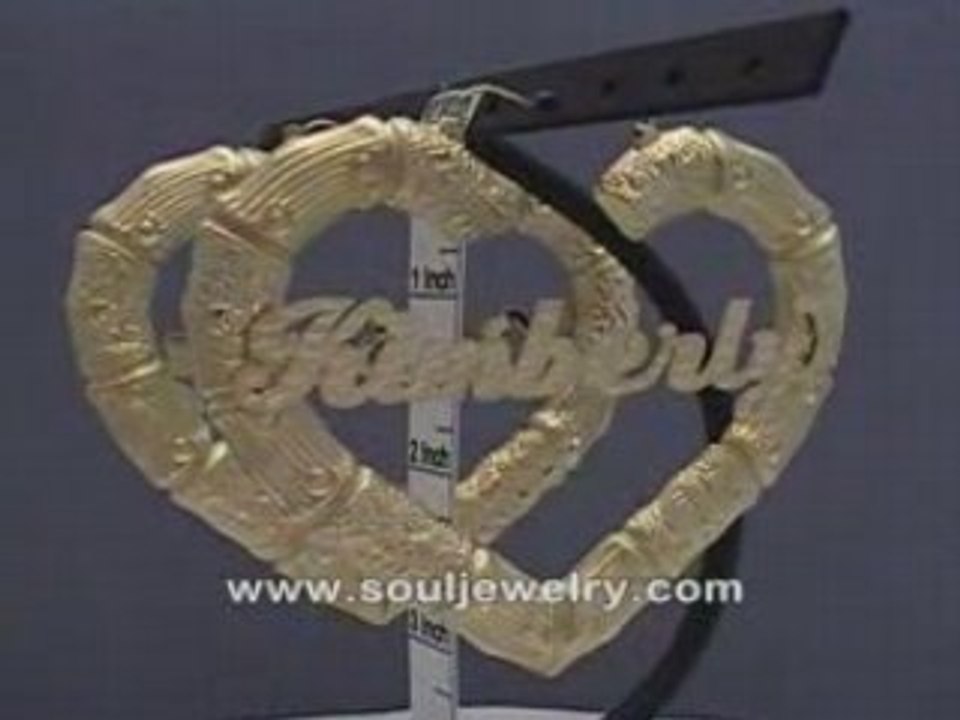 10K Gold Personailzed Name Puffy Heart Bamboo Earring 3 1/2"