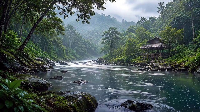 Heavy Rain on a Peaceful Forest River 🌧️ Relaxing Rain Sounds for Sleep, Study & Deep Relaxation