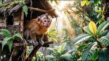 A cute Monkey having Relax Game band enjoying