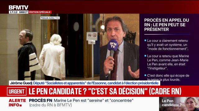 Procès en appel du RN: Marine Le Pen, elle-même, a estimé qu'elle ne pourrait pas être candidate dans ces conditions , rappelle Jérôme Guedj, député Socialistes et apparentés de l'Essonn et candidat à l'élection présidentielle