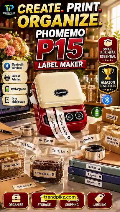 Phomemo P15 Bluetooth Label Maker Review | Portable Inkless Thermal Printer for Home & Office