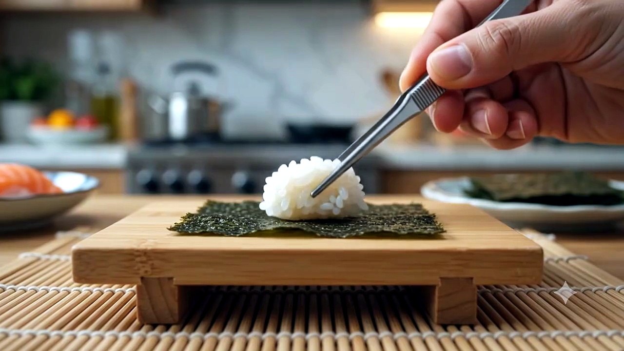 ASMR Miniature sushi roll cooking