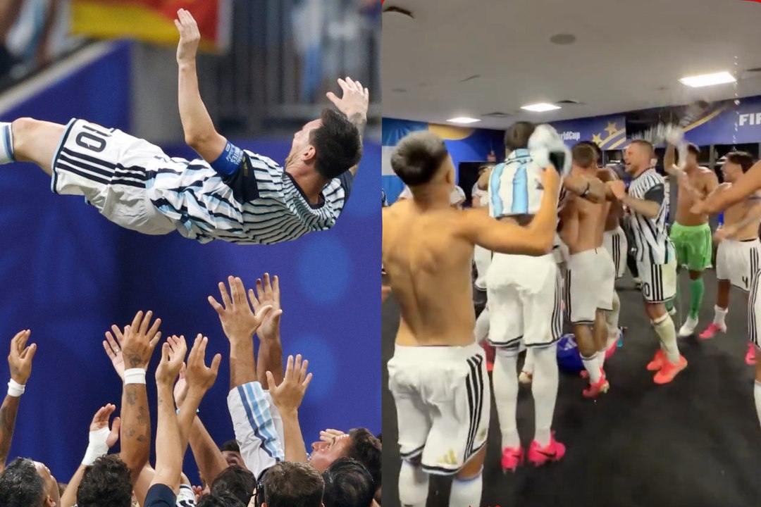 Messi y Argentina celebran "como locos" en el vestuario tras el 3-2 ante Egipto