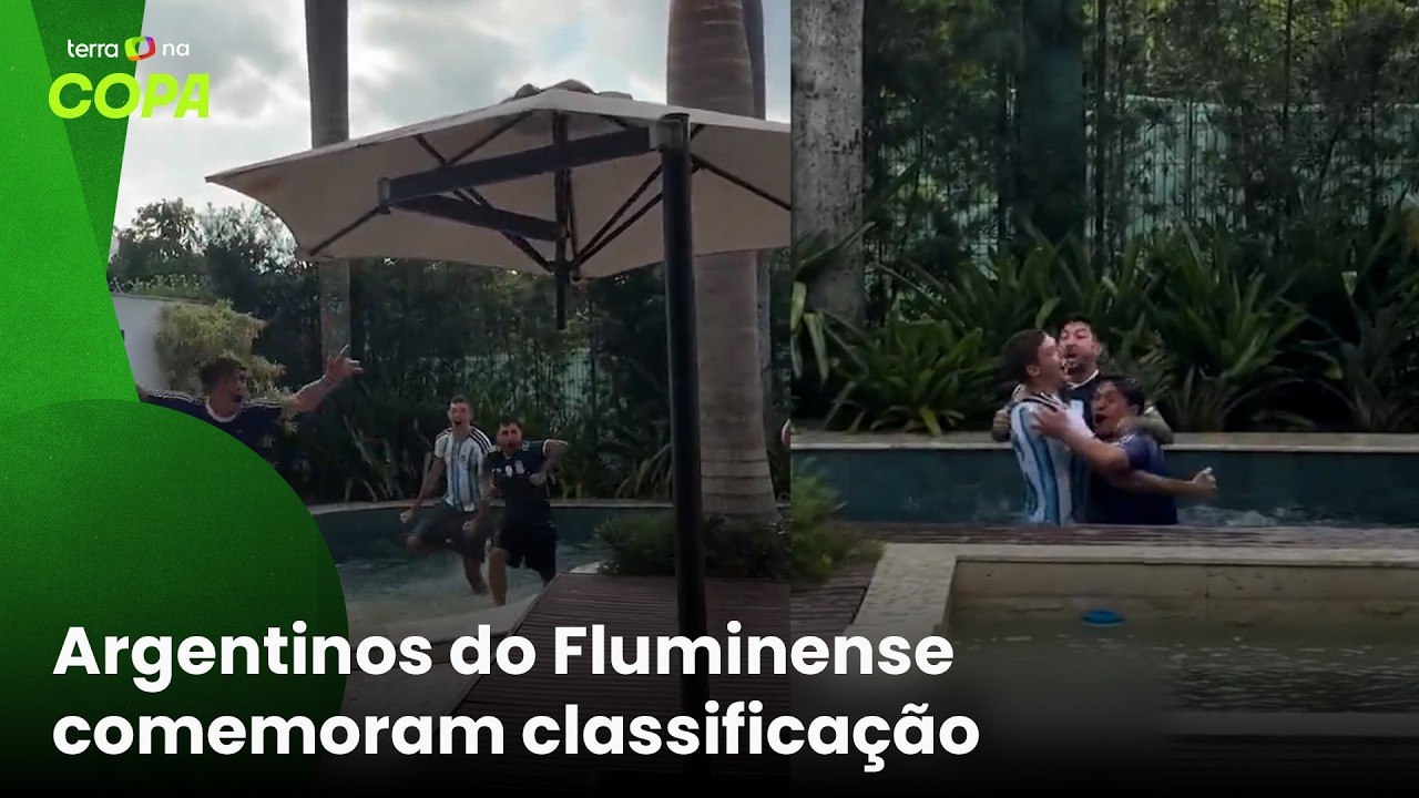 Cano, Castillo e Lucho pulam na piscina e comemoram virada da Argentina contra Egito