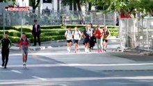 Fransa Cumhurbaşkanı Macron otelinden çıkıp sabah koşusu yaptı