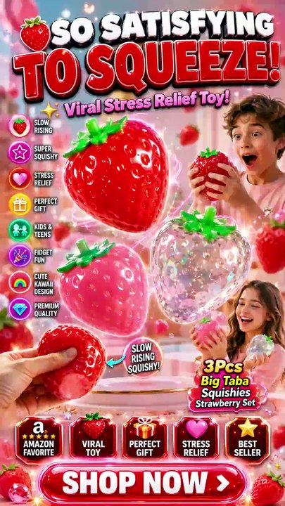 3Pcs Big Taba Squishies Strawberry Review | Viral Kawaii Stress Relief Fidget Toy