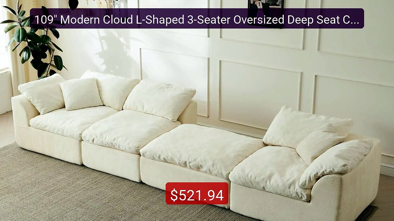 109" Modern Cloud L-Shaped 3-Seater Oversized Deep Seat Chenille Fa... -- Top Rated 2026 | Buy Now!
