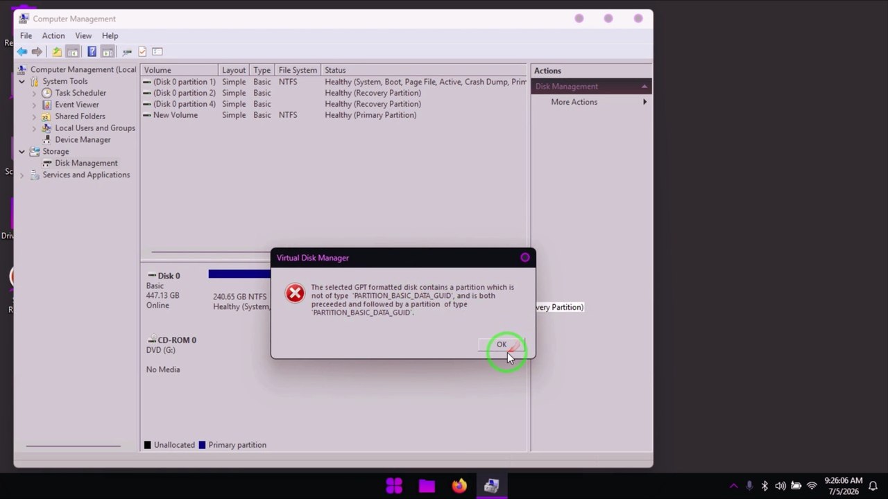 حل مشكلة the selected gpt formatted disk contains a partition which is not of type partition_basic