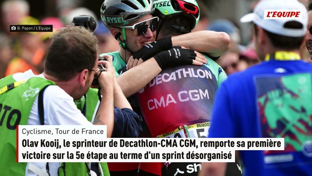 Olav Kooij, le sprinteur de Decathlon-CMA CGM, remporte sa première victoire sur la 5e étape au terme d'un sprint désorganisé - Cyclisme - Tour de France 2026