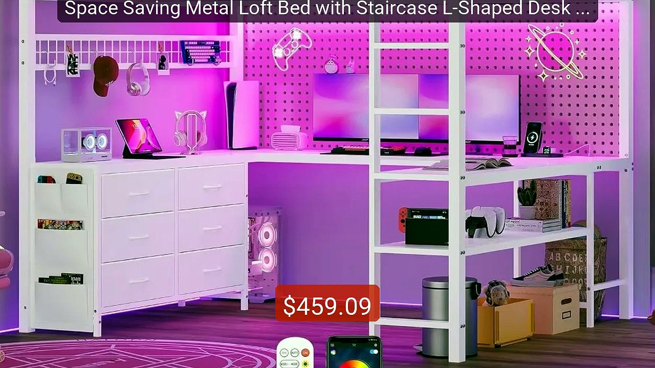 Space Saving Metal Loft Bed with Staircase L-Shaped Desk High Slee... -- Best Deal 2026 | Shop Now!