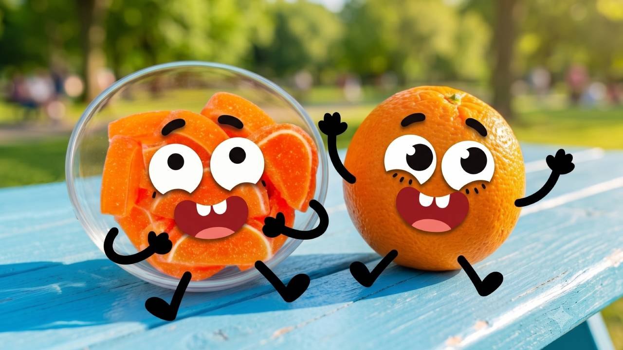 Vibrant Picnic with Animated Orange Snacks