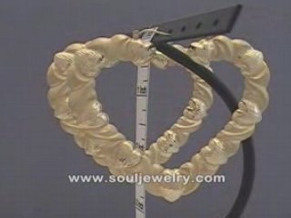 10K Gold Diamond Cut Heart Hoop Earrings 3 Inch Jewelry