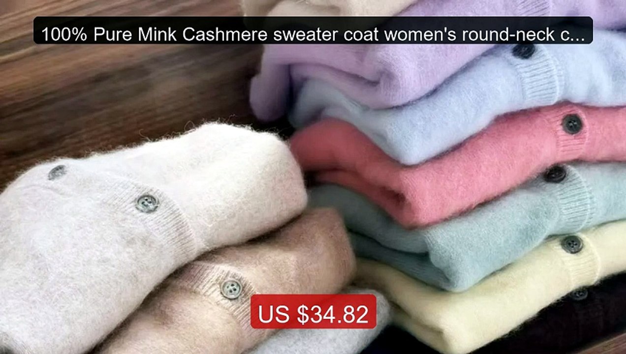 100% Pure Mink Cashmere sweater coat women's round-neck cardi... -- Amazing Value 2026 | Must Have!