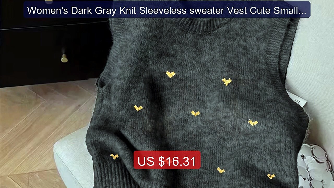 Women's Dark Gray Knit Sleeveless sweater Vest Cute Small Heart Em... -- Best Deal 2026 | Shop Now!