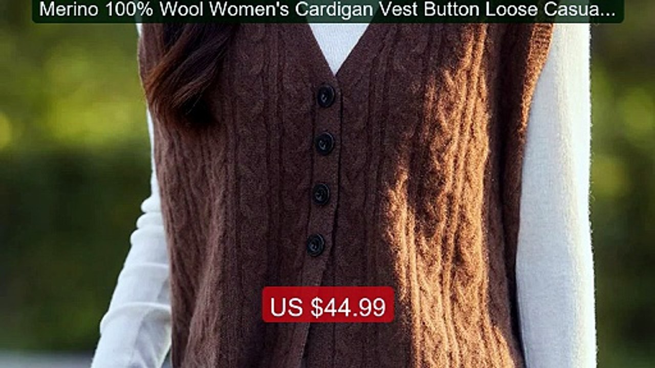 Merino 100% Wool Women's Cardigan Vest Button Loose Casual ... -- Top Pick 2026 | Unbeatable Price!