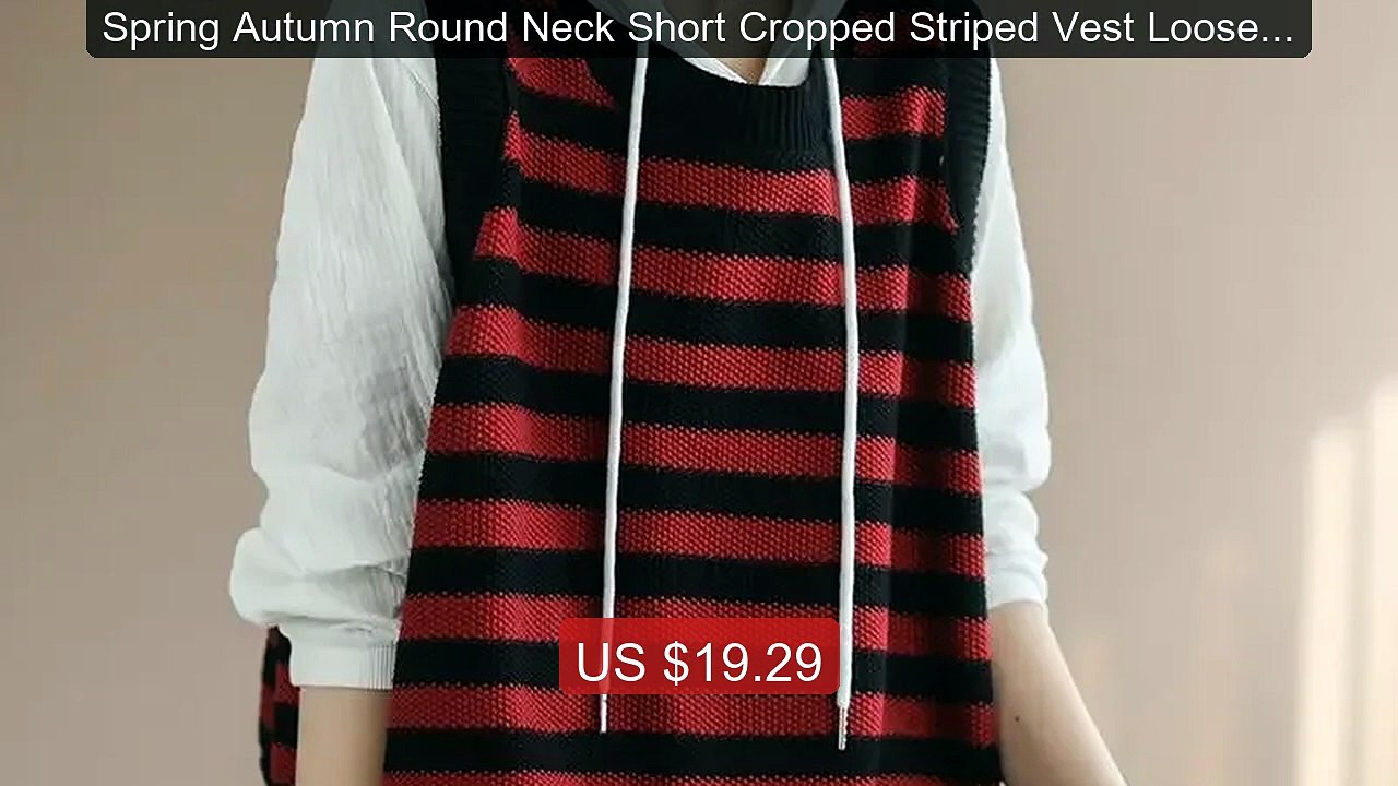 Spring Autumn Round Neck Short Cropped Striped Vest Loose Cott... -- Best Buy 2026 | Great Quality!
