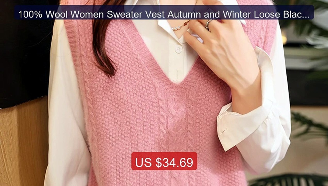 100% Wool Women Sweater Vest Autumn and Winter Loose Black V-n... -- Best Buy 2026 | Great Quality!