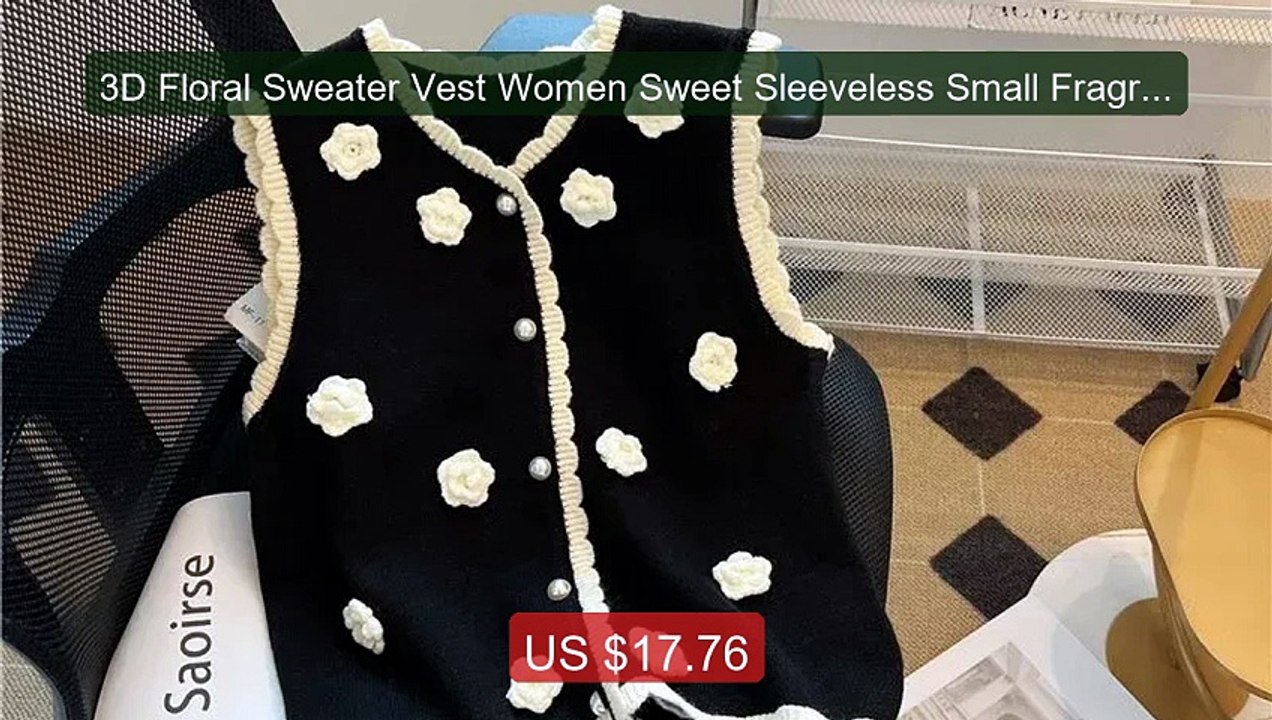3D Floral Sweater Vest Women Sweet Sleeveless Small Fragrance ... -- Best Buy 2026 | Great Quality!