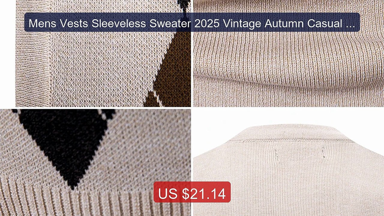 Mens Vests Sleeveless Sweater 2025 Vintage Autumn Casual V-... -- Top Pick 2026 | Unbeatable Price!