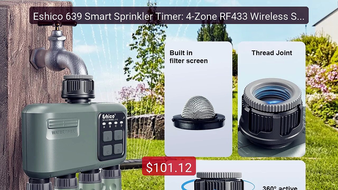 Eshico 639 Smart Sprinkler Timer: 4-Zone RF433 Wireless Syste... -- Amazing Value 2026 | Must Have!
