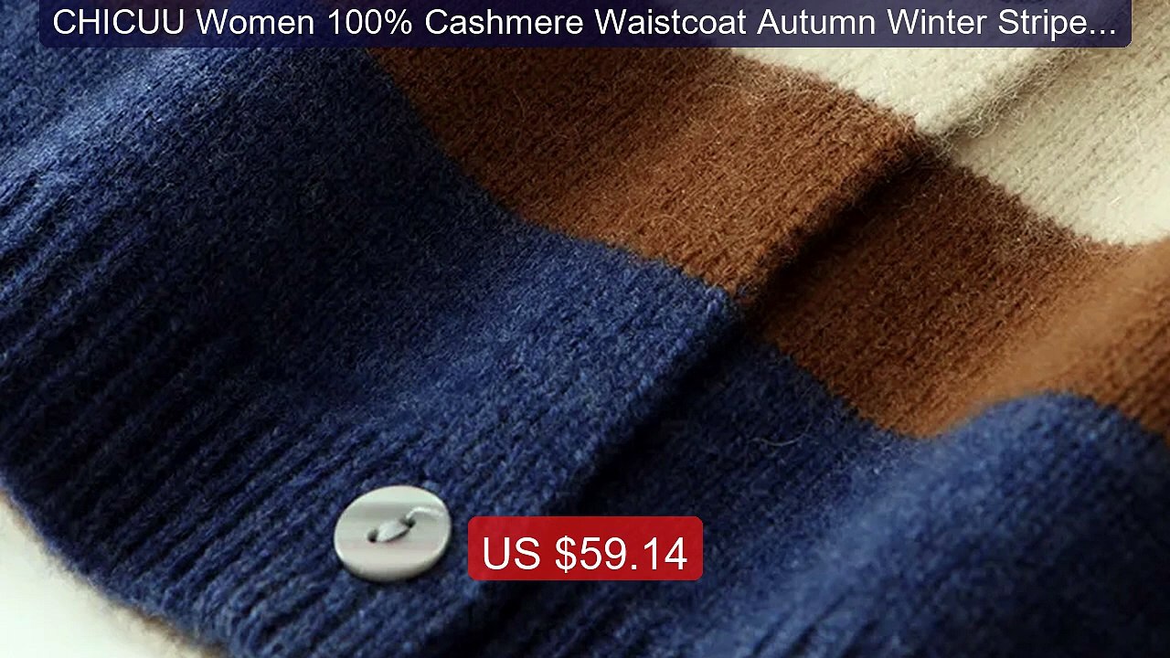 CHICUU Women 100% Cashmere Waistcoat Autumn Winter Striped Multicol... -- Top Rated 2026 | Buy Now!