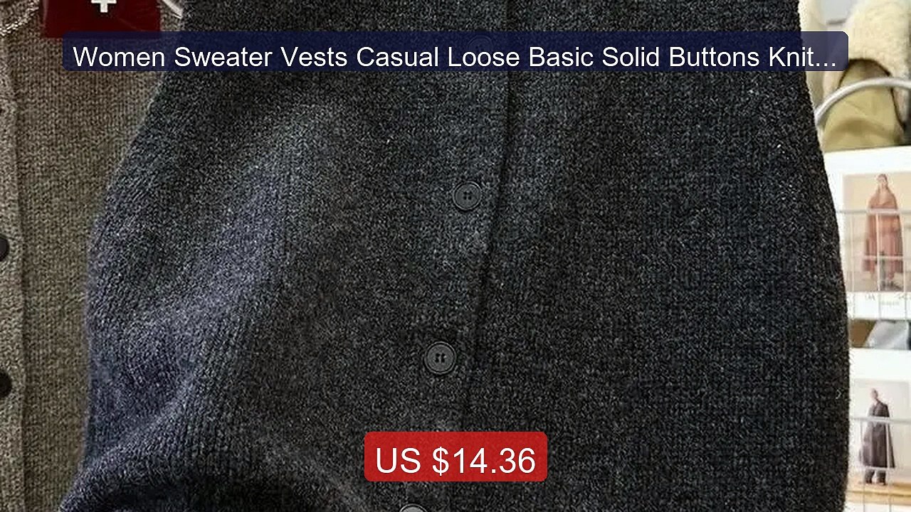 Women Sweater Vests Casual Loose Basic Solid Buttons Knitwear Tops ... -- Top Rated 2026 | Buy Now!