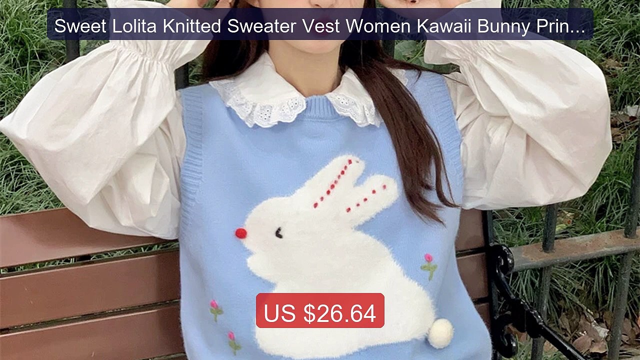 Sweet Lolita Knitted Sweater Vest Women Kawaii Bunny Print ... -- Top Pick 2026 | Unbeatable Price!