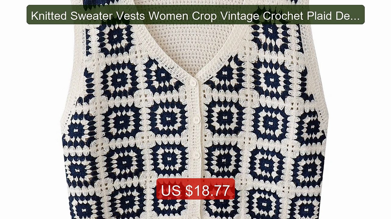 Knitted Sweater Vests Women Crop Vintage Crochet Plaid Designed Har... -- Top Rated 2026 | Buy Now!
