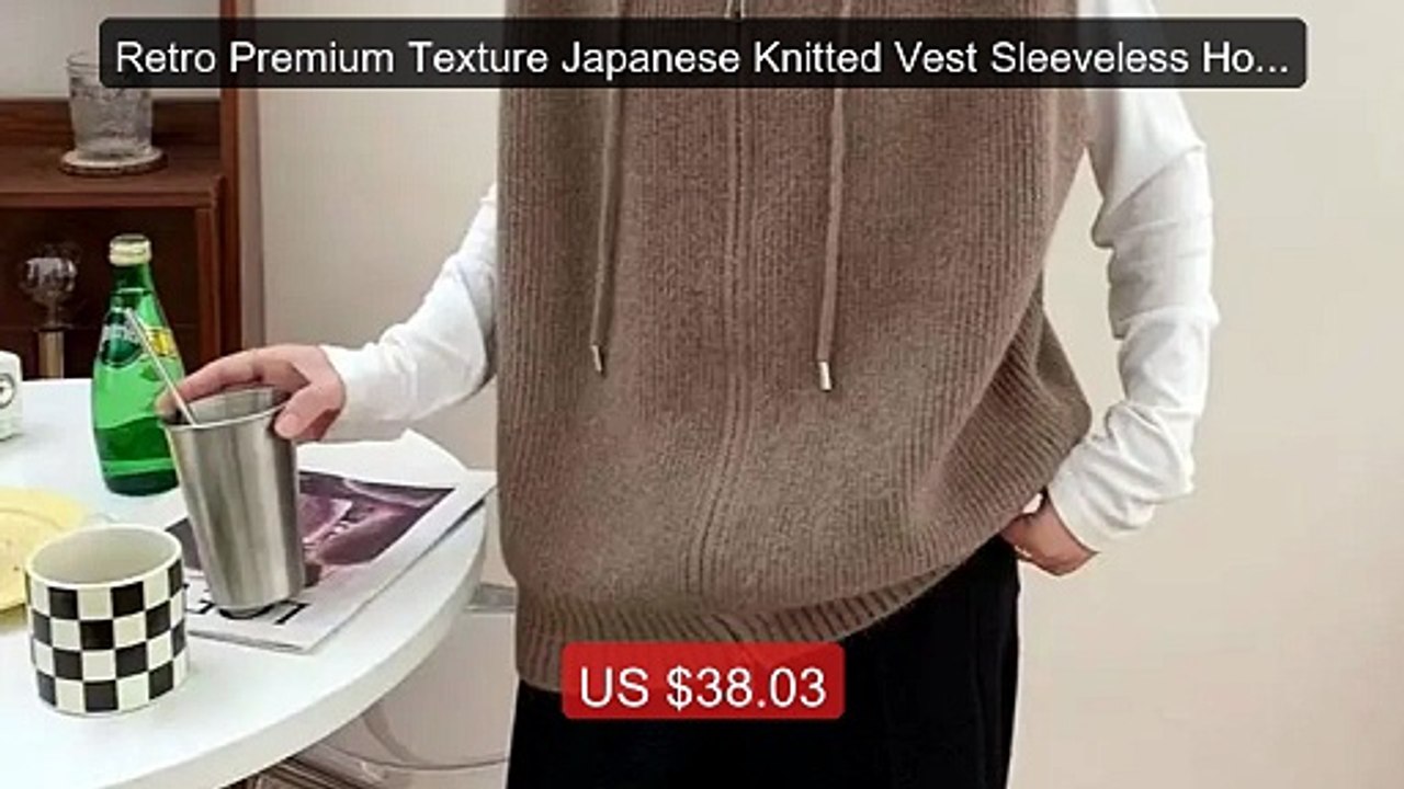Retro Premium Texture Japanese Knitted Vest Sleeveless Hooded Zippe... -- Top Rated 2026 | Buy Now!