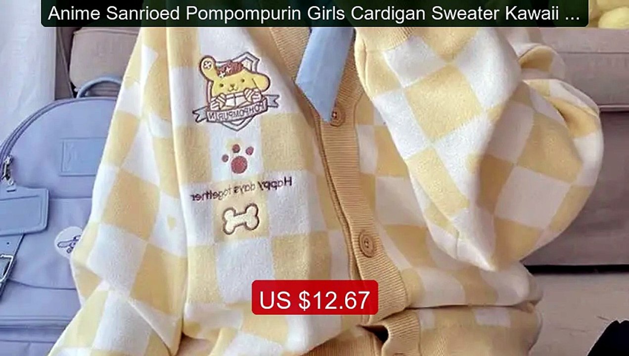 Anime Sanrioed Pompompurin Girls Cardigan Sweater Kawaii Kuromi Ci... -- Best Deal 2026 | Shop Now!