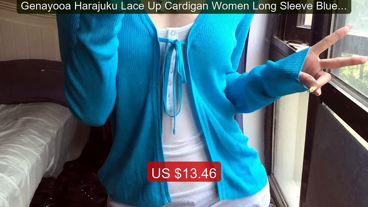 Genayooa Harajuku Lace Up Cardigan Women Long Sleeve Blue Knit Swea... -- Top Rated 2026 | Buy Now!