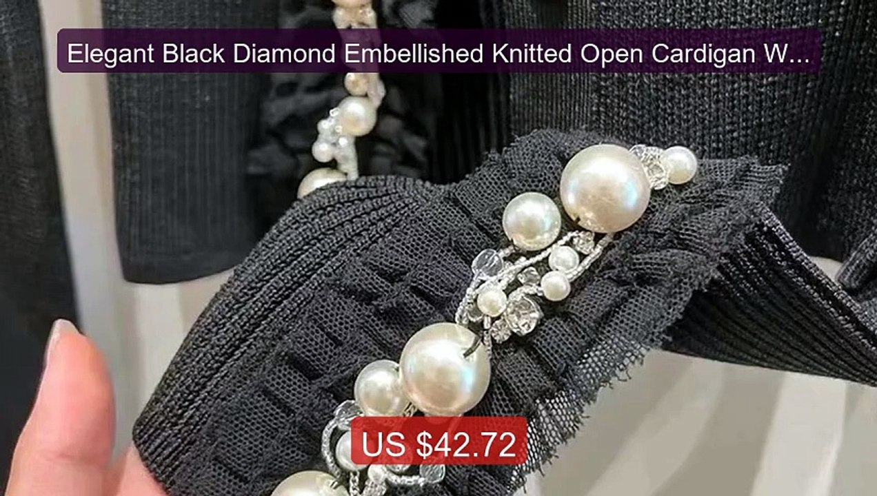 Elegant Black Diamond Embellished Knitted Open Cardigan Women's Au... -- Best Deal 2026 | Shop Now!