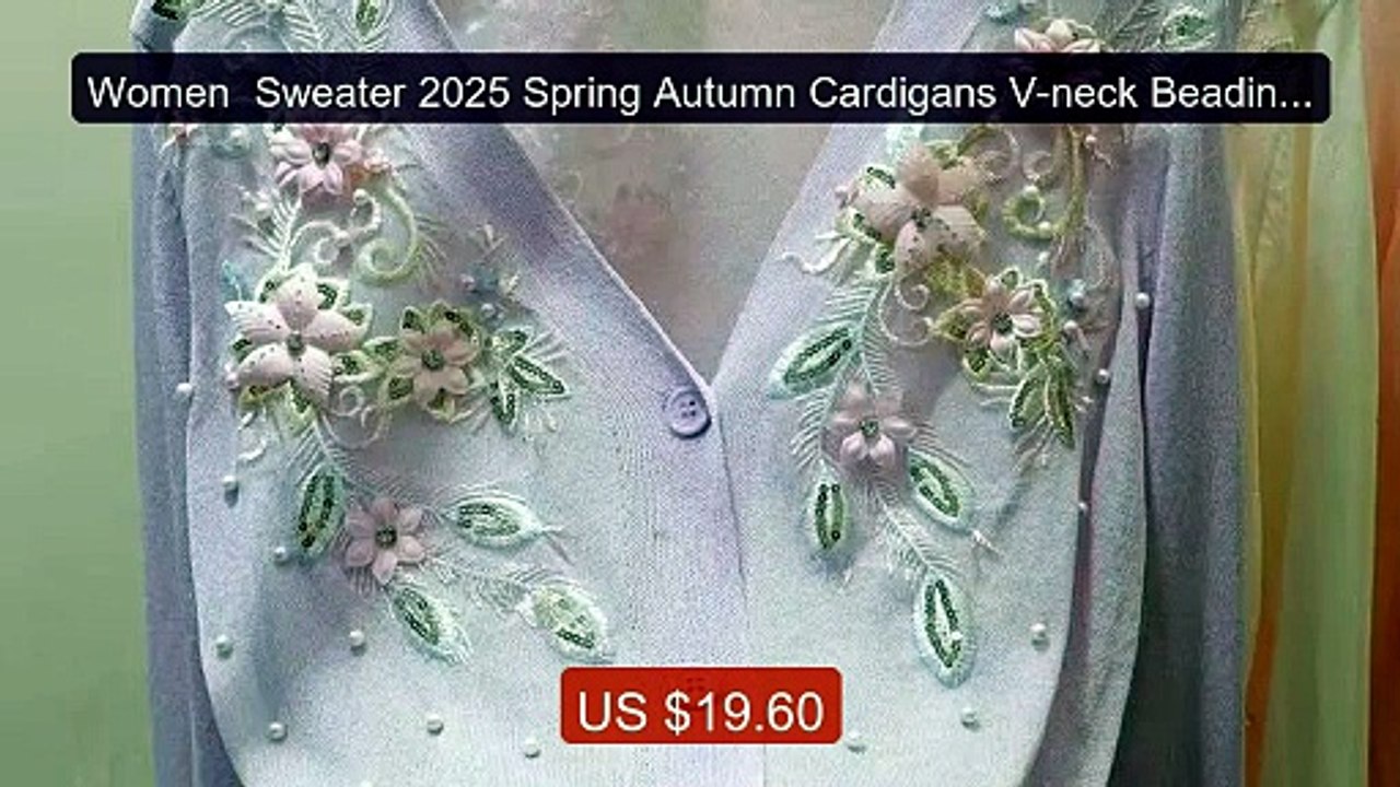 Women  Sweater 2025 Spring Autumn Cardigans V-neck Beading 3d ... -- Hot Deal 2026 | Limited Offer!