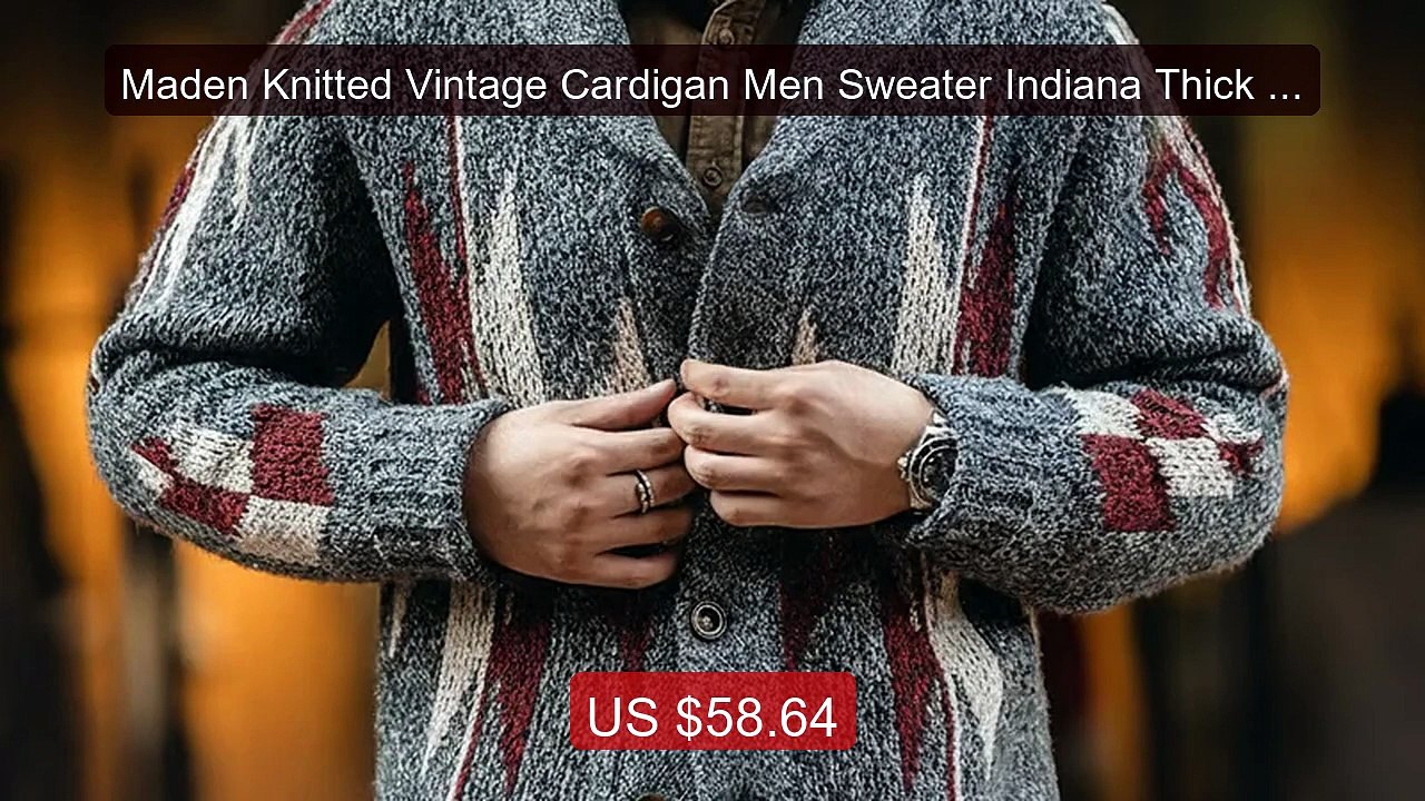 Maden Knitted Vintage Cardigan Men Sweater Indiana Thick Knit Overs... -- Top Rated 2026 | Buy Now!