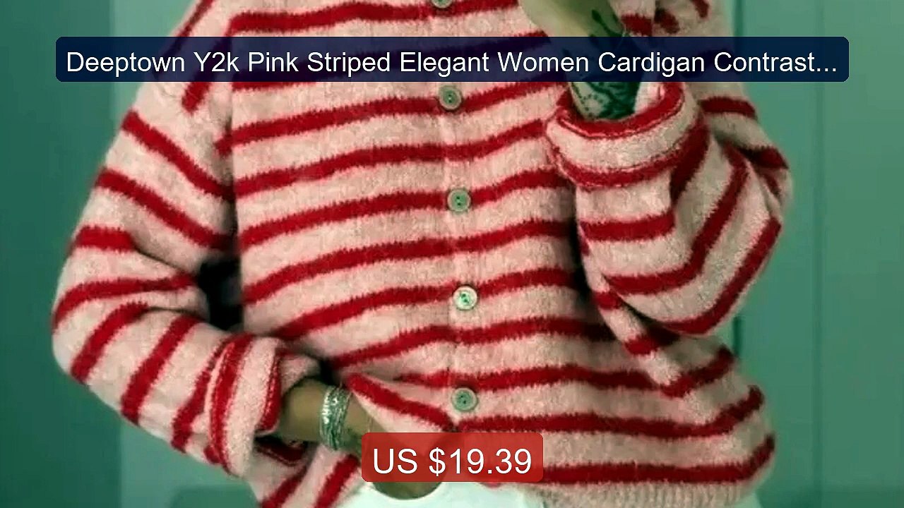 Deeptown Y2k Pink Striped Elegant Women Cardigan Contrast Colo... -- Best Buy 2026 | Great Quality!