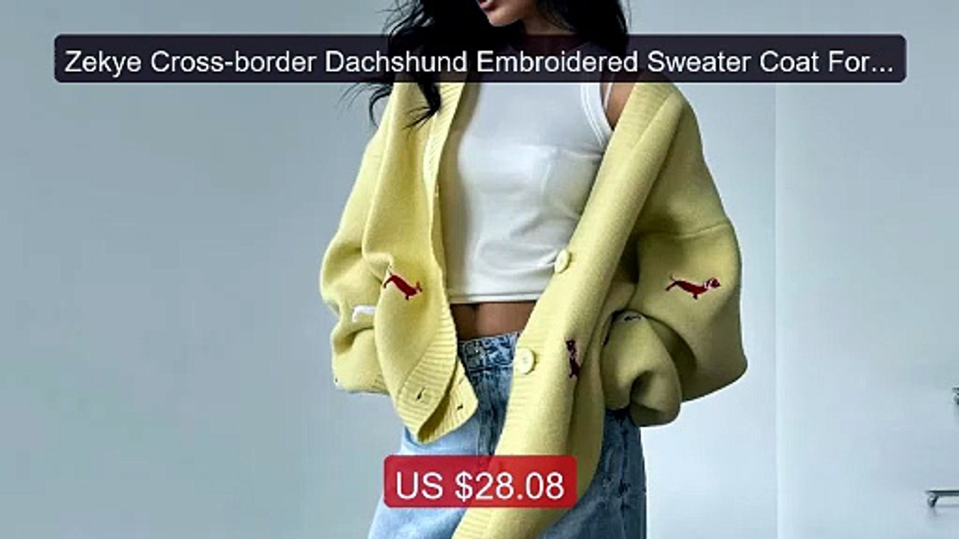 Zekye Cross-border Dachshund Embroidered Sweater Coat For W